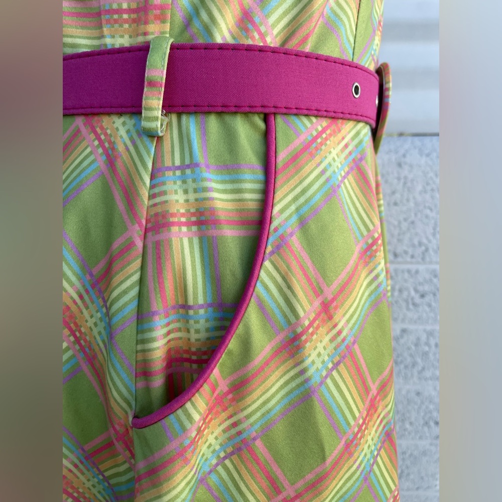 💖Voodoo Vixen Vintage Plaid Dress Heart Belt Green Pink Size M - Picture 11 of 12